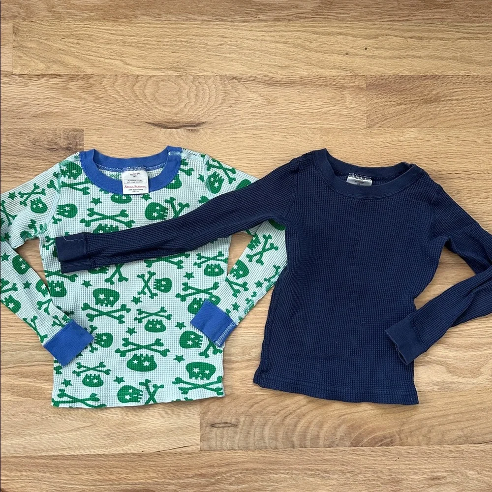 Hanna Andersson set of 2 waffle knit organic cotton long sleeve pajama tops sz 5